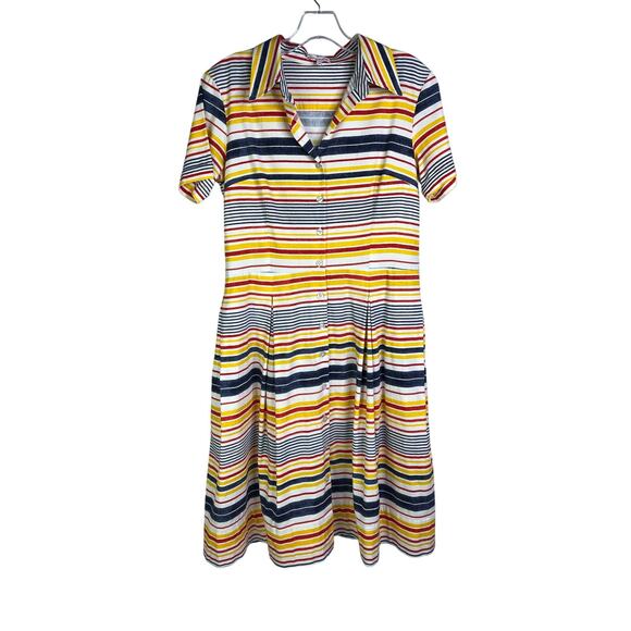 Frances Valentine Midi Dress Medium Multi-color Striped Button Front w/2 Belts - Picture 2 of 10